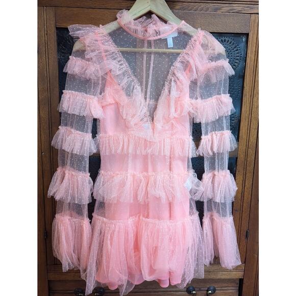 Alice McCall Tokyo Mini Dress Size AU6 / US2 – Pink Sheer Ruffle Polka Dot Tulle - Picture 4 of 7
